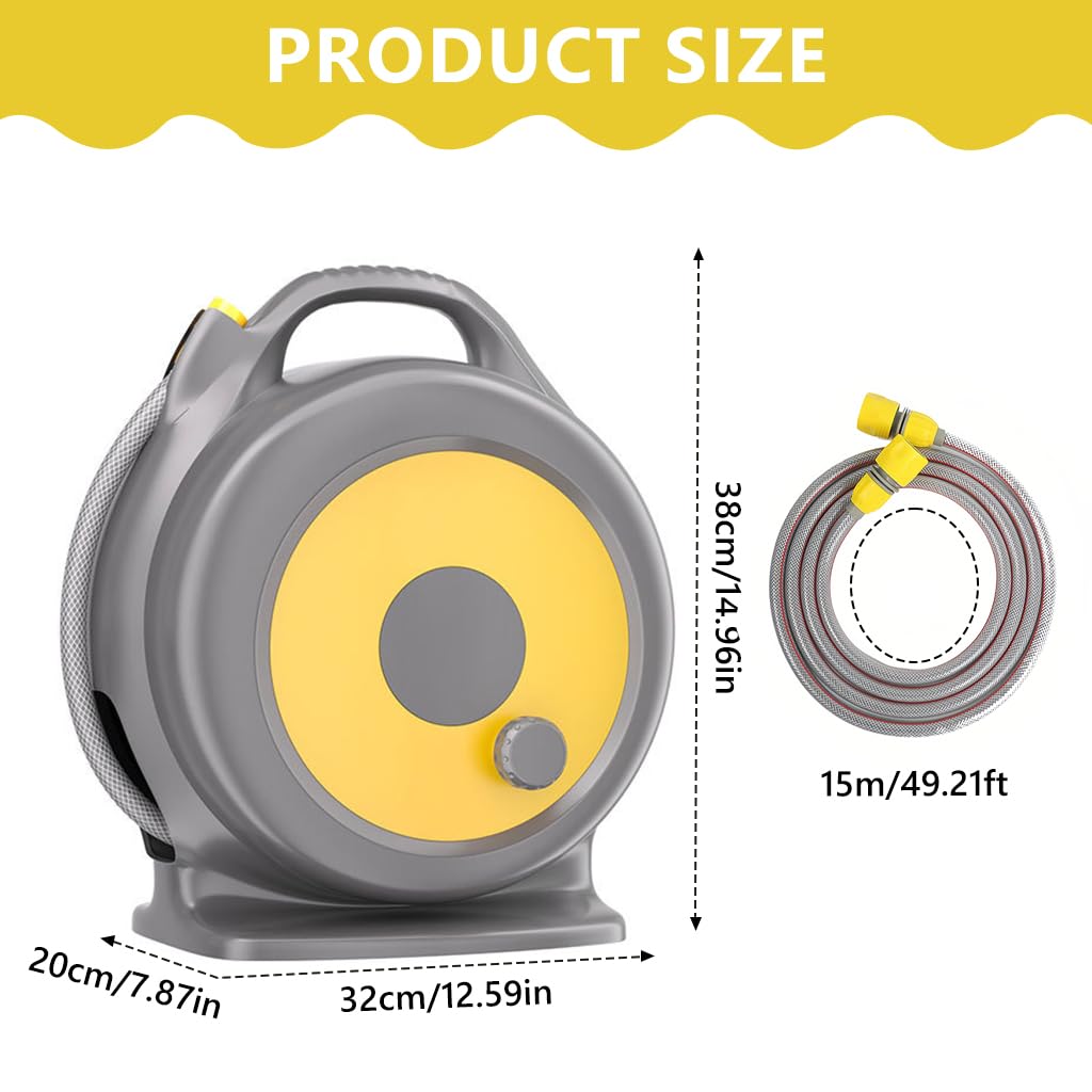 HASTHIP Retractable Garden Hose Reel with 49ft Flexible Hose and Hand Crank | Adjustable Spray Nozzle for Lawn and Car Wash