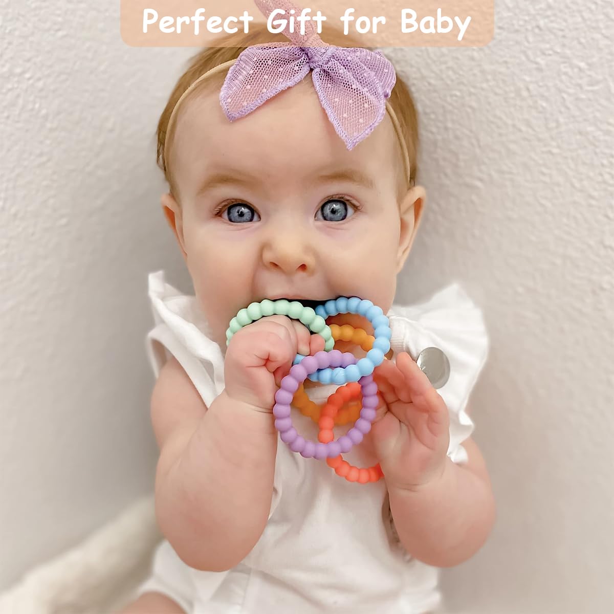 SNOWIE SOFT Baby Teether Toy for 0-24 Months with 5 Loop Design and Stainless Steel Clip | Food Grade Silicone for Safe Chewing and Sensory Development