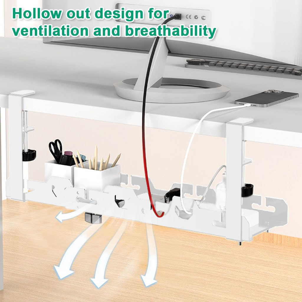 Climberty Cable Management Under Desk for Workspaces with 15.7–29 in Adjustable Length | Screw-Fixing Carbon Steel Organizer