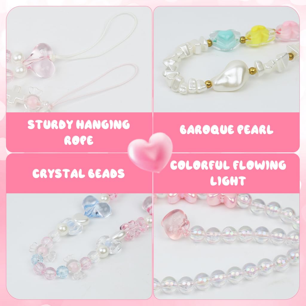 ZORBES Beaded Phone Lanyard for Girls and Women with Acrylic Butterfly and Heart Charms | 4Pcs Colorful Wrist Strap Accessory