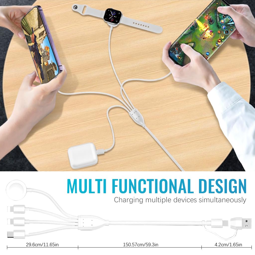 Verilux Watch Charger Cable for Apple with 4 in 2 USB C and Magnetic Pad | 5.9FT Length