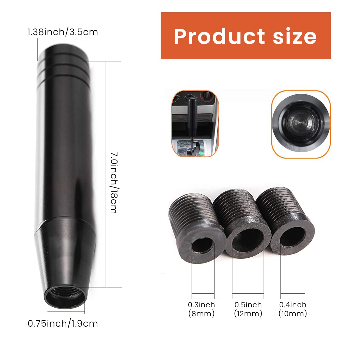 Zibuyu Car Gear Shift Knob for Manual and Automatic Vehicles with 8 10 12mm Adapters | 7 Inch Aluminum Alloy Handle