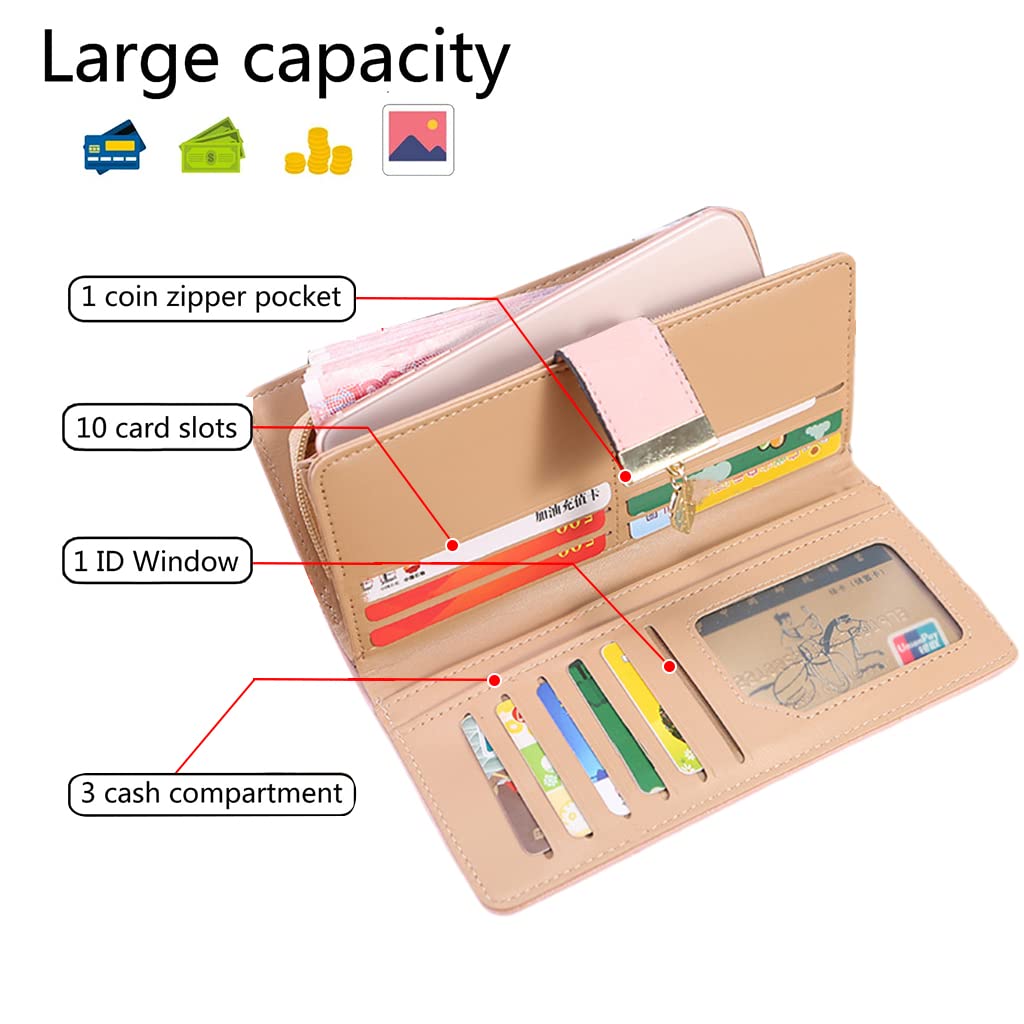 PALAY Women's Leather Wallet for Everyday Use with Hollow Leaf Design and 19×9.5×3.5 cm Size | Pink PU Bifold Long Purse