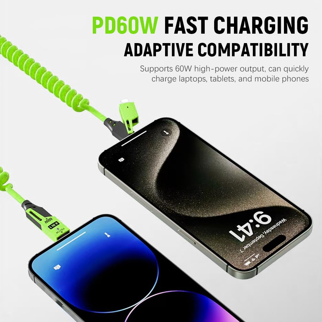 Verilux 4 in1 C Type Charger Cable for Travel with PD 60W Fast Charging and Spring Design