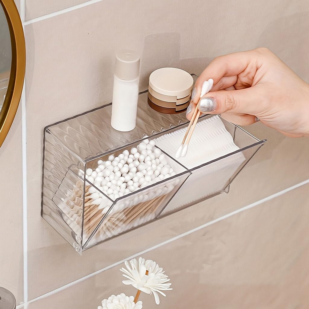 HASTHIP Washroom Storage Organizer for Bathroom Essentials with Dual Compartments 17.2x6.5x10cm | No Drill Wall Mount Transparent Acrylic Box
