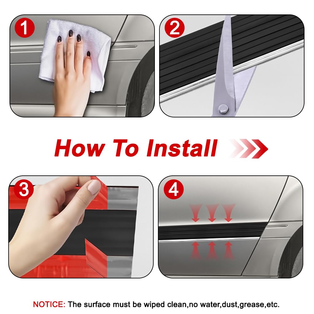 STHIRA Car Door Bottom Bumper Strips for Vehicle Door Protection with Self-Adhesive 6.6ft Waterproof Rubber | Chrome Finish Trim