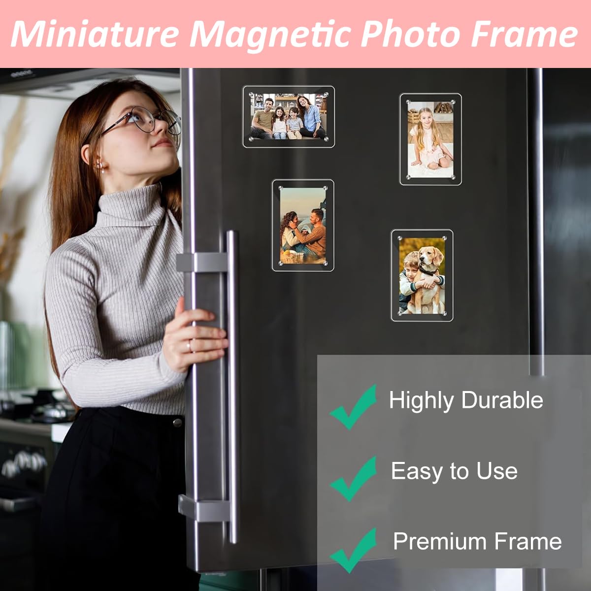 HASTHIP Rectangular Photo Frame for Refrigerator 2.36x3.54 in with Strong Magnetic Hold | Clear Acrylic Pack of 6