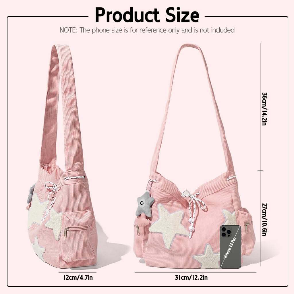 PALAY Crossbody Bag for Women with Adjustable Strap and 38x30x12cm Capacity | Pink Corduroy Y2K Style