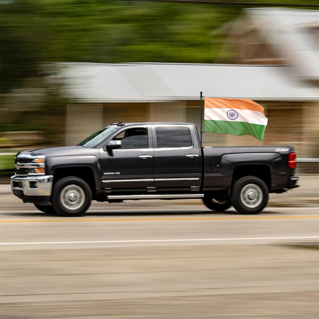 HASTHIP Flag Pole for Truck and Home Display with 150cm Telescoping Stainless Steel | 360° Tangle Free Rustproof Holder