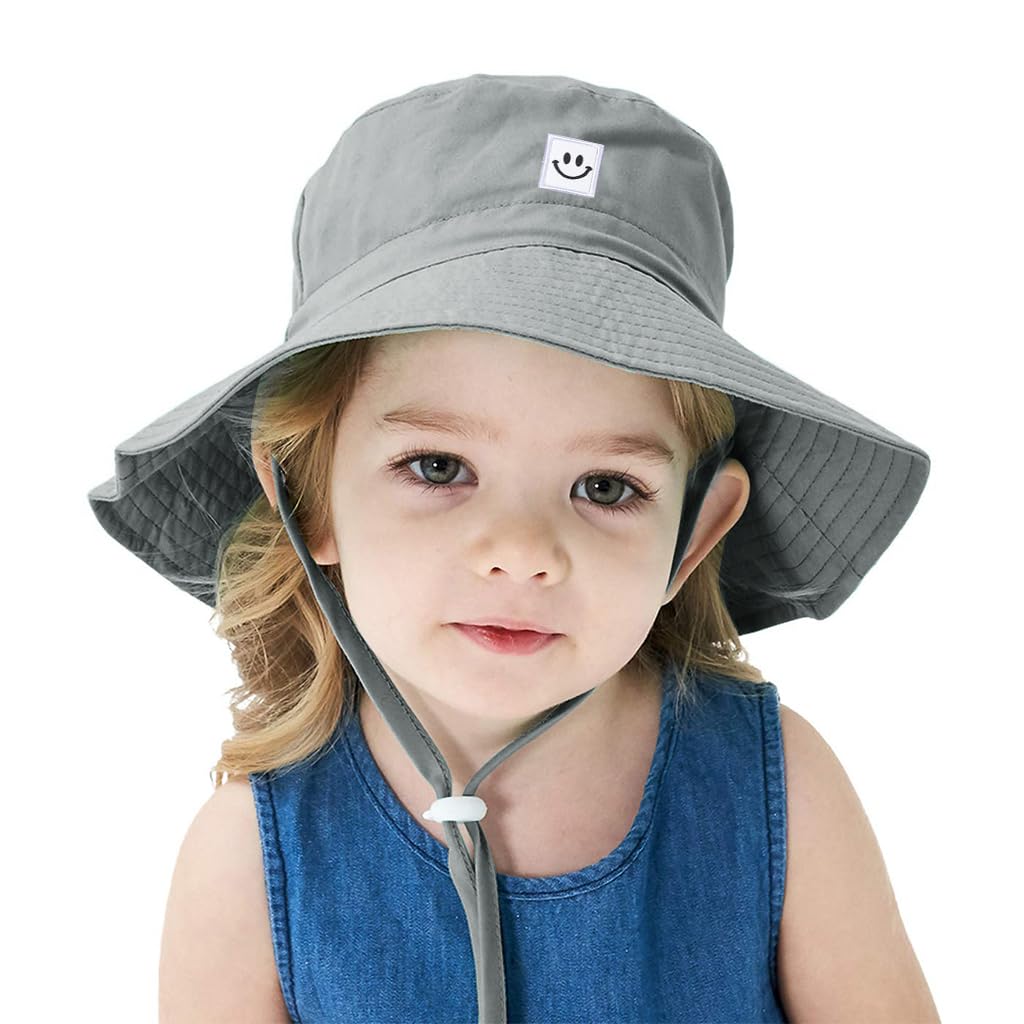 SNOWIE SOFT® 2Pcs Hat for Kids Wide Brim Sun Hat Fashion Bucket Hat UPF 50+ Sun Protection Cap Unisex Sun Hat Outdoor Sun Hat for Kids 4-6 Years, Head Circumference 52 CM Navy Grey