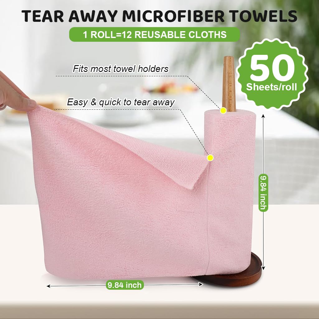 HASTHIP Microfiber Cleaning Cloth Roll 100 pcs for Kitchen with Pre Cut 25x25 cm Sheets | Reusable Lint Free Wipes