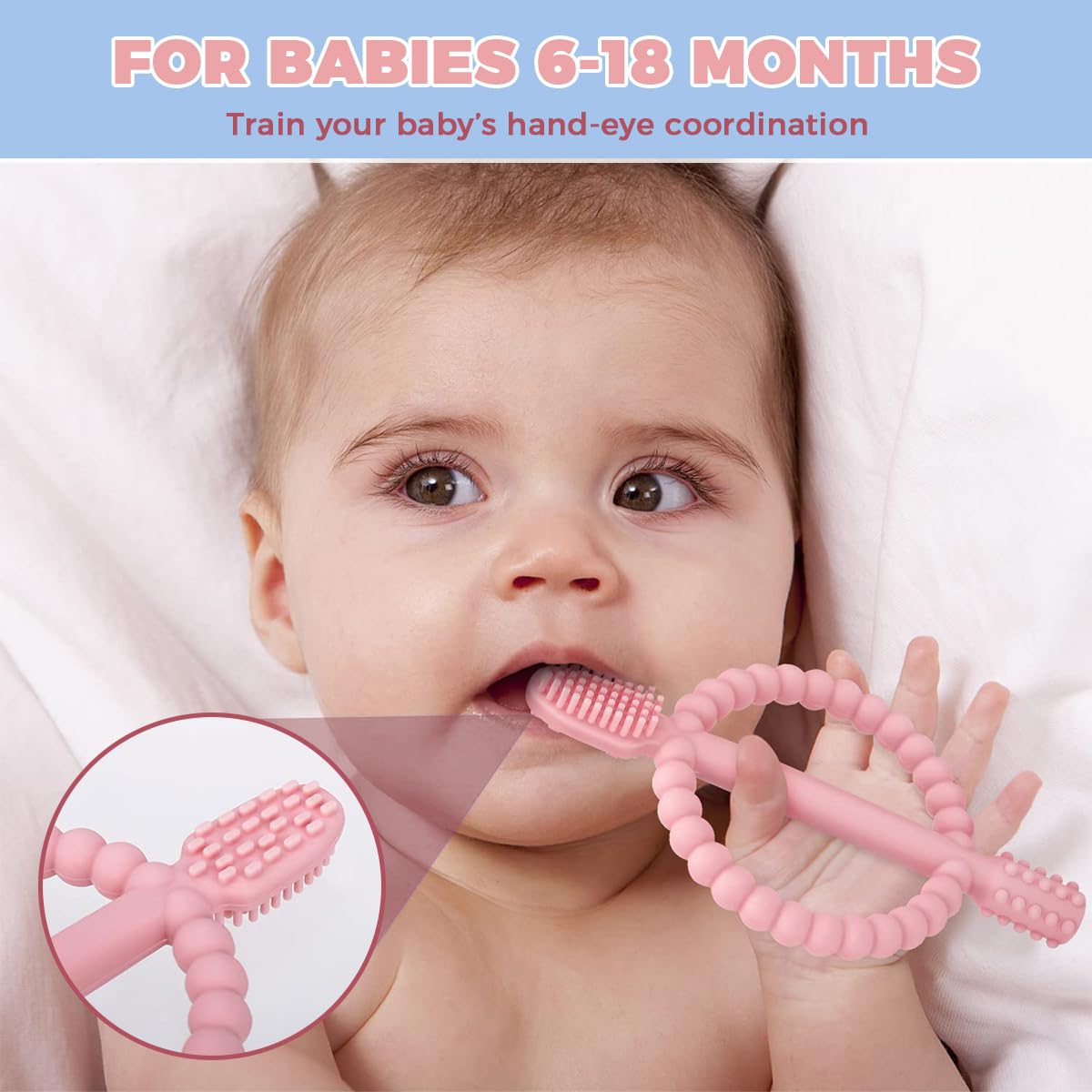 SNOWIE SOFT Baby Silicone Toothbrush 2Pcs for 0–18 Months with Ring Grip | BPA Free Sensory Brush