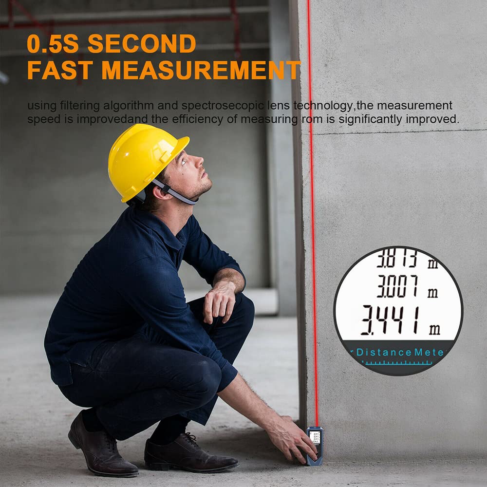 Serplex Laser Measuring Tape, 70m /229ft Laser Measure Device, ¡À 2mm Precise Digital Laser Measuring Device with Area Volume Pythagorean Calculation, LCD Backlit, Battery Powered, with Storage Pouch