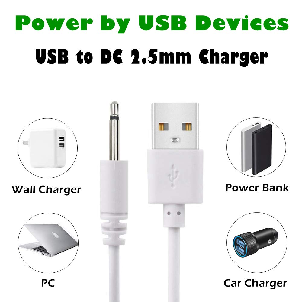 ZORBES  Charging Adapter 2.5Mm Jack Cable Usb To Dc 2.5Mm To Usb Charging Cable For Toy, Beauty Product, Magic Mate, White