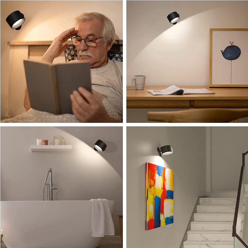 ELEPHANTBOAT USB LED Wall Light for Bedroom with 360° Rotatable Magnet Design | 3 Brightness Touch Control