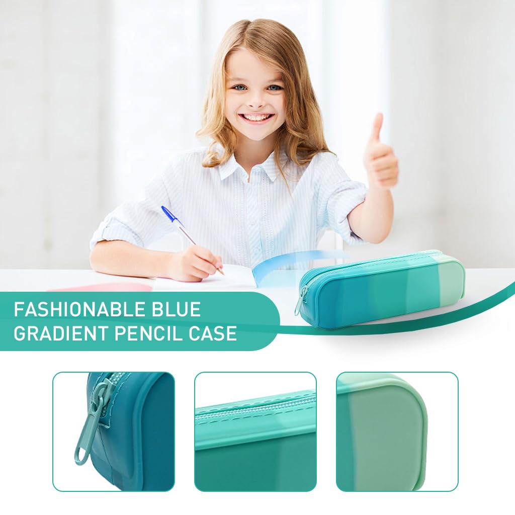 SNOWIE SOFT Pencil Pouch for School with Secure Zipper and 7.9x1.96x2.36 in Size | Gradient Green Silicone Case for Girls