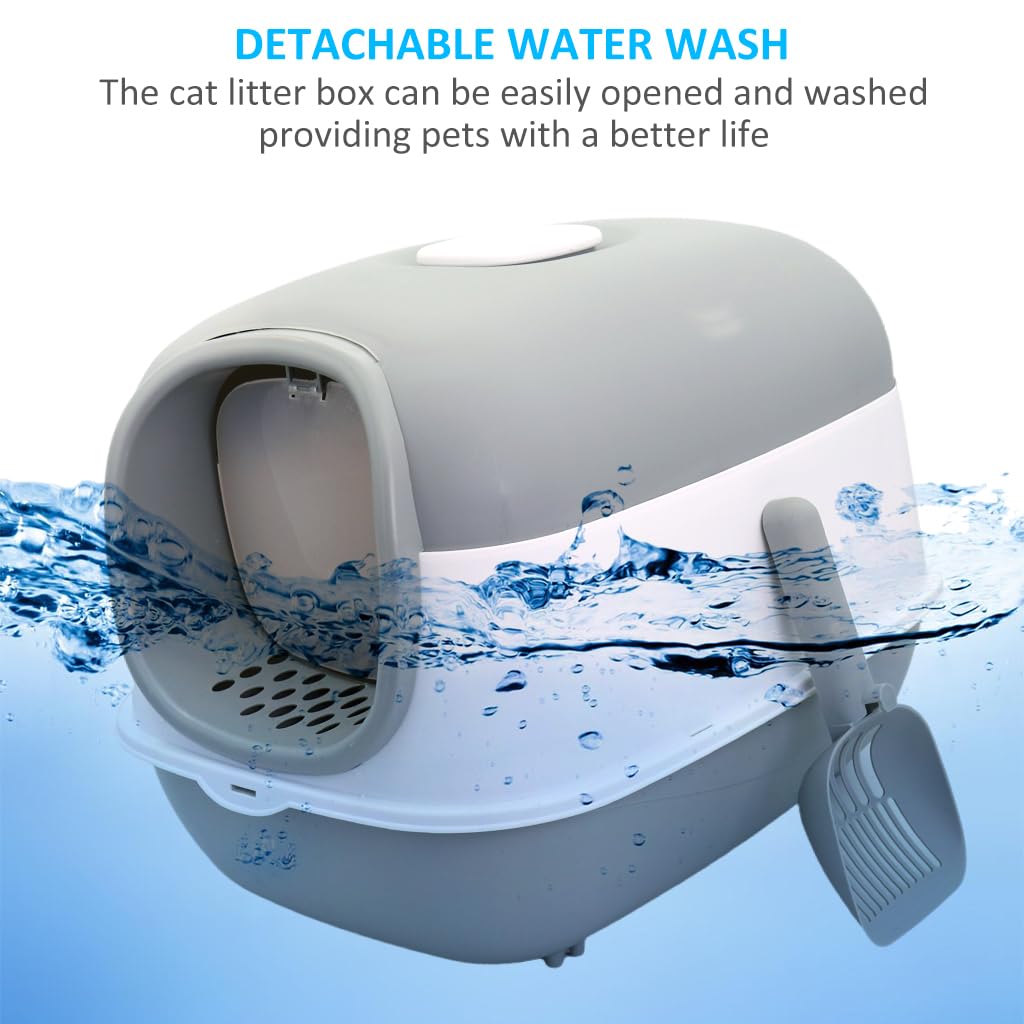 Qpets Cat Litter Box for Large Cats with 180 Degree Flip Lid and UV Sterilization Light | 40×56×40 cm Enclosed Design