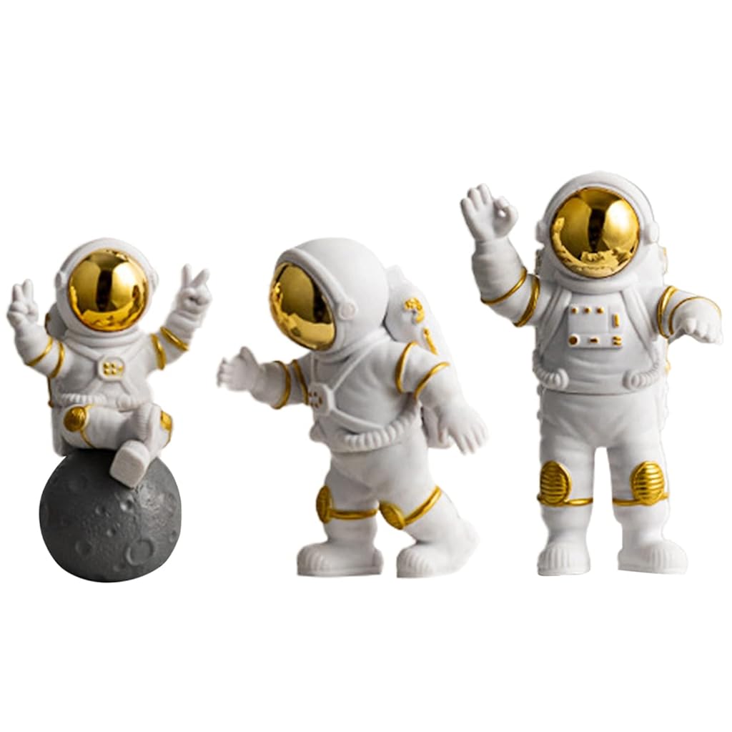 ELEPHANTBOAT® White Mini Desk Decor Figurine Astronaut Mini Figures Spaceman Toys for Office Table Desk, Topper Ornaments for Home Decor Living Room, Study & Home Table Decoration - 3 Pcs