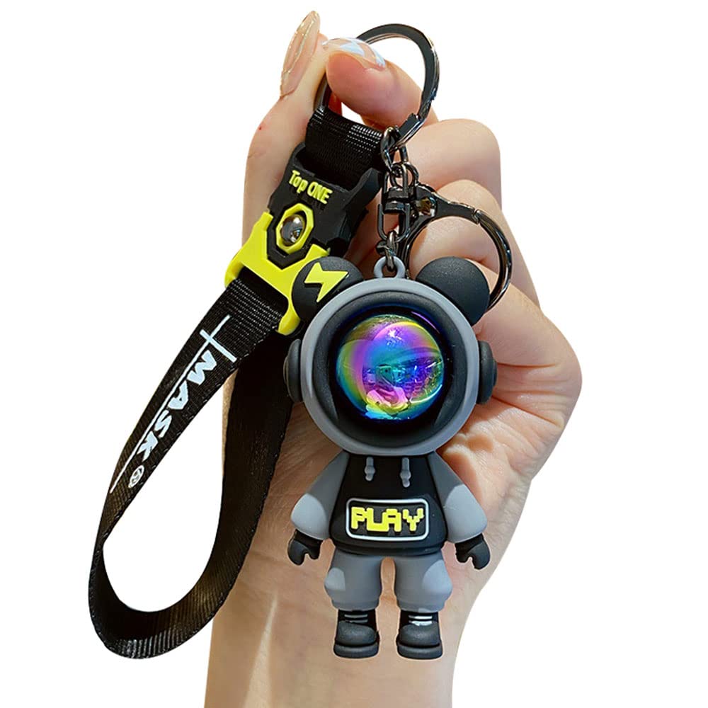 ZIBUYU® Fashion Keychain Keyring Cartoon Cyber Trendy Bear Metal Keychain Bag Charm with Lobster Clasp & PVC Hand Strap Gift for Man Women Couple Gift