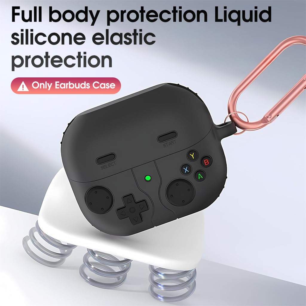 ZORBES Earbuds Case Cover for Samsung Galaxy Buds 3 with Carabiner | Retro Gaming Silicone Protection Black