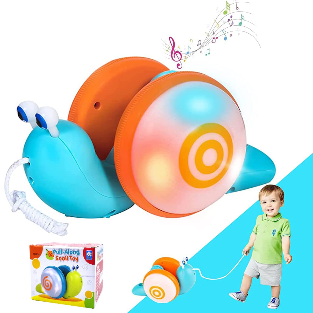 PATPAT® Snail Pull Along Toy Cartoon Pet Toy for Kids Musical and Light Toy for Kids Montessori Sensory Toys for Toddlers Birthday Gift for Toddlers 1-3 Encourage Walking, Develops Gross Motor Skills