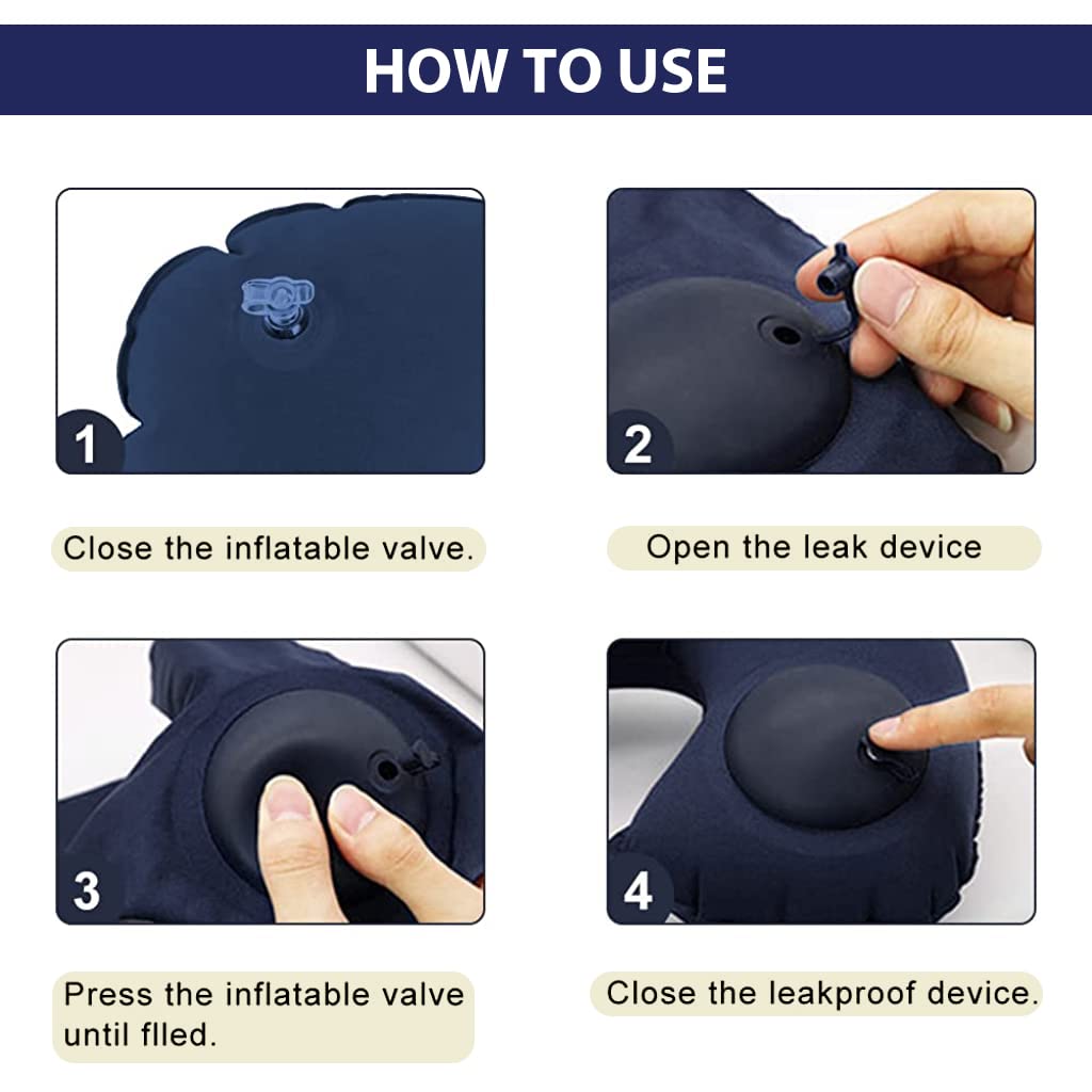 PALAY Inflatable Travel Neck Pillow for Airplane Car and Office with Self Pump Velvet Support