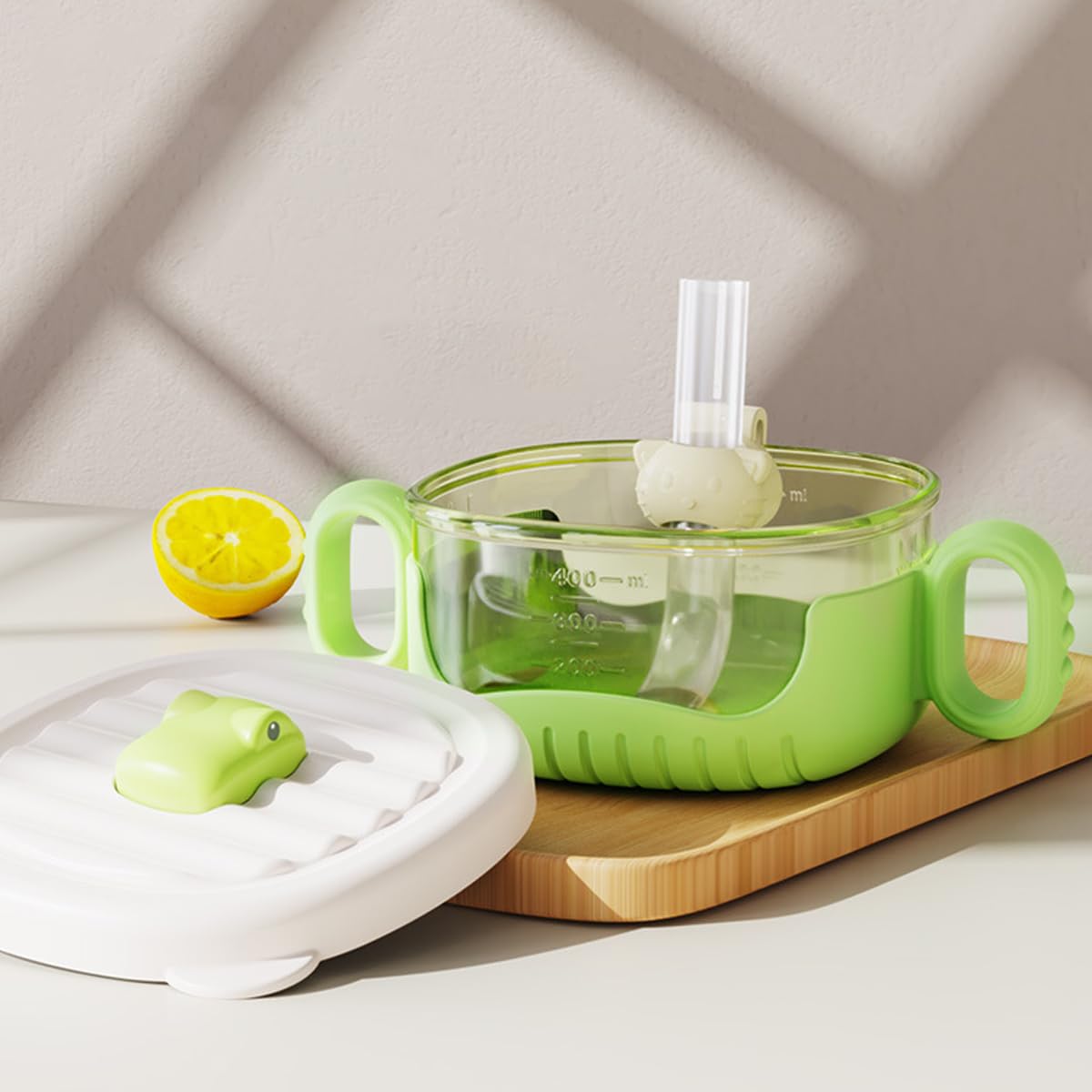 SNOWIE SOFT Baby Sipper Bowl for Feeding with 400ml Capacity and Clip-on Straw | Green PP