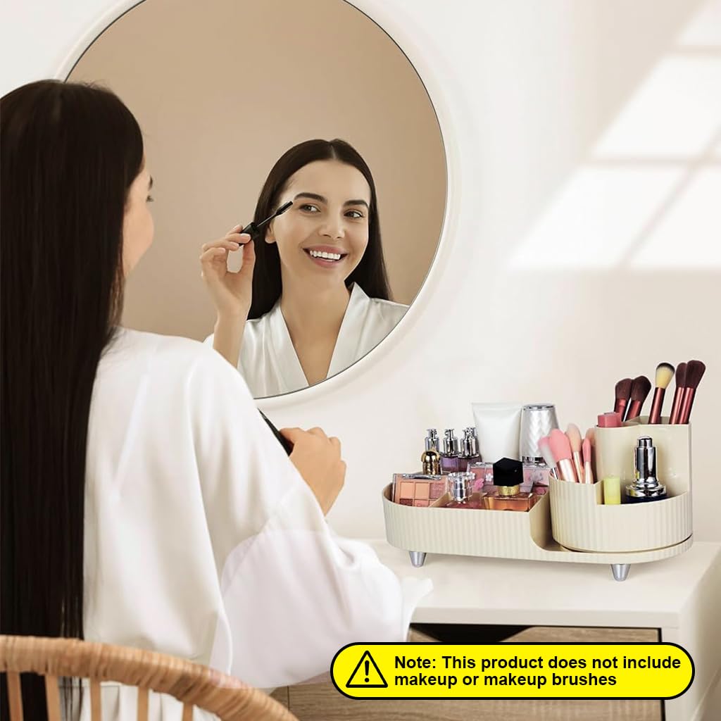 HANNEA Makeup Organizer Box for Vanity featuring 360° Rotating Storage and 34.5×14.7×14.3 cm Compact ABS Design