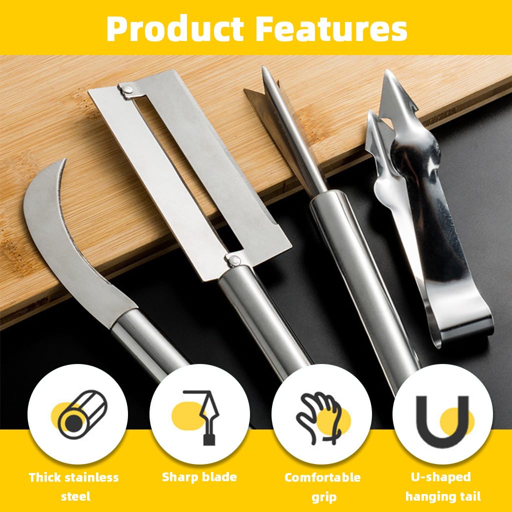 HASTHIP Pineapple Peeler Tool Set for Easy Fruit Preparation with Curved Blade and Ergonomic Handles | 2 Pcs Stainless Steel