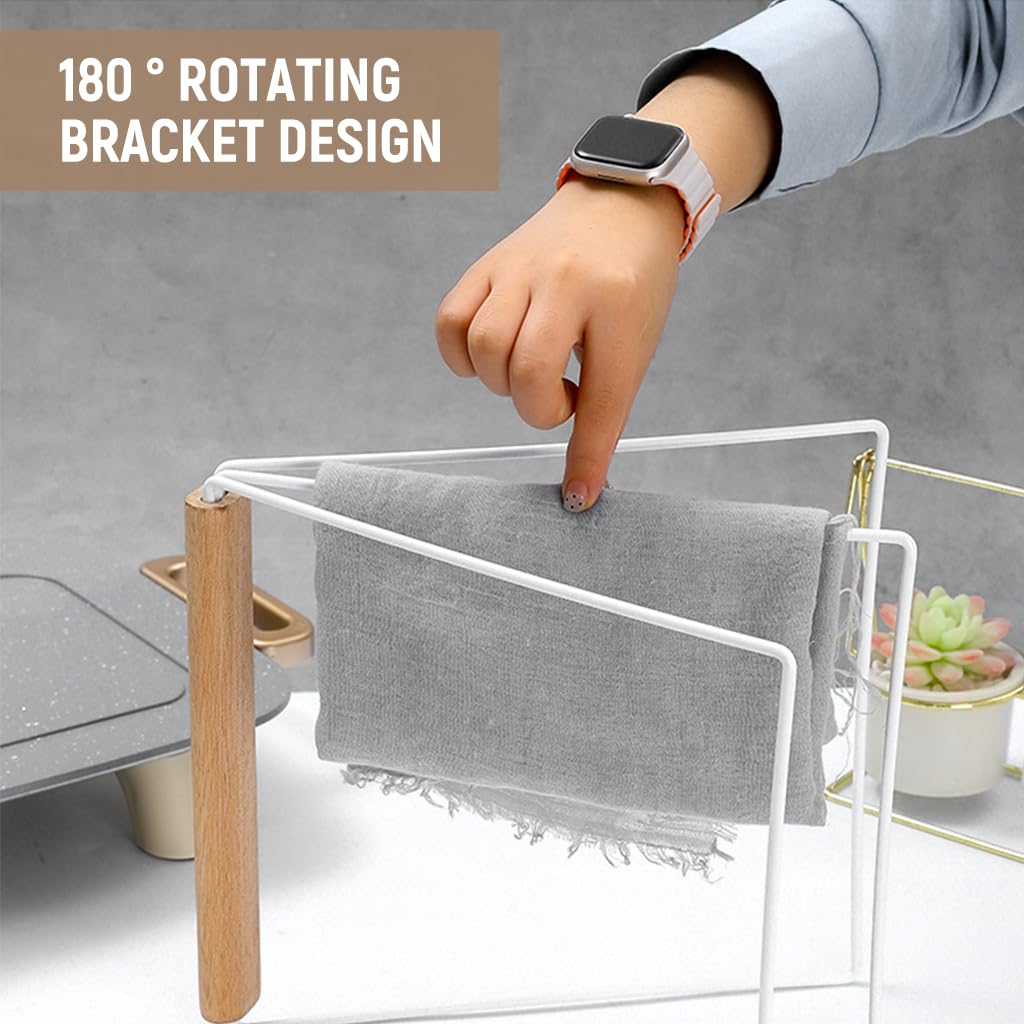 HASTHIP Hand Towel Stand for Countertop with Folding 3 Arms 10.83×0.98×9.84 in | Metal Frame and Wooden Handle