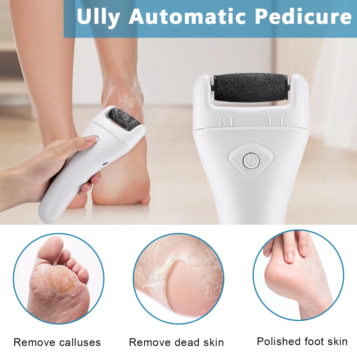 HANNEA Electric Pedicure Scrubber for Foot Care with 3 Rollers & USB Rechargeable Design