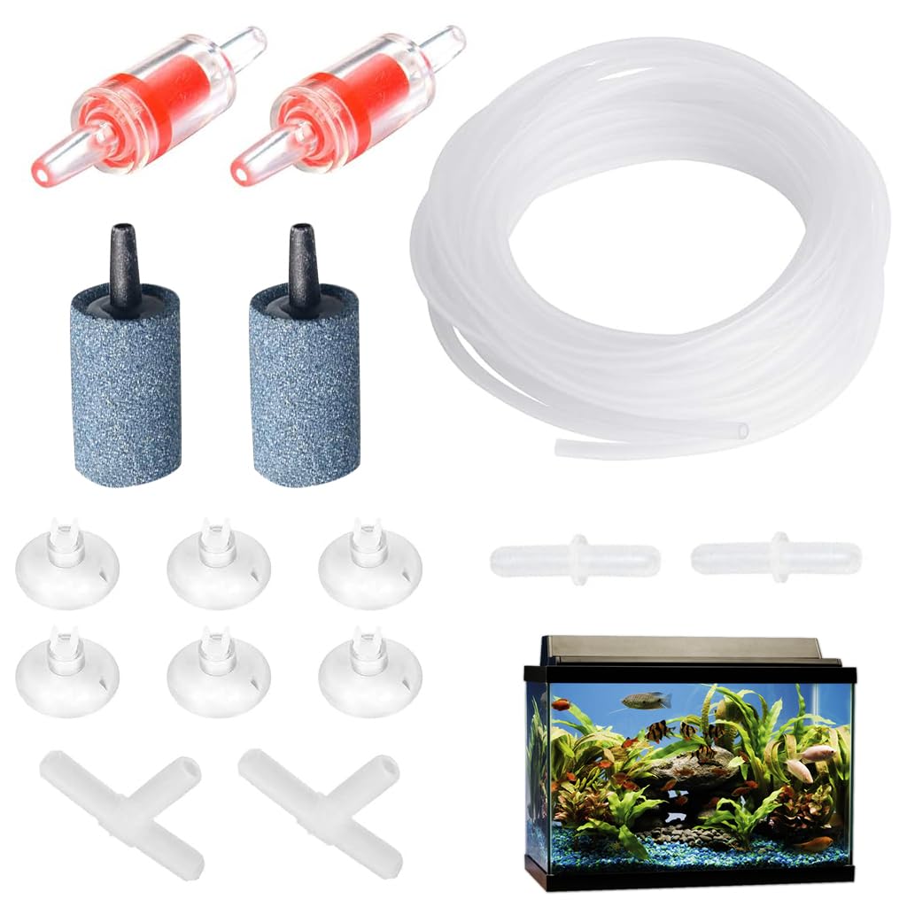 Qpets® Aquarium Air Pump Accessories with 2 Air Stones, 6Pcs Snap-on Suction Cups, 2 Nozzles & 4 Pipe Connectors, Replacement Accessories for Fish Tank Oxygen Generator Air Pump