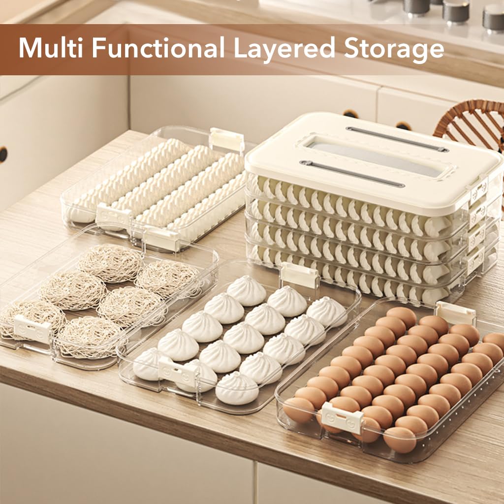 Supvox Food Storage Container for Cookies and Dumplings featuring 4 Layer Stackable Design | BPA Free Box with Lid and Handle