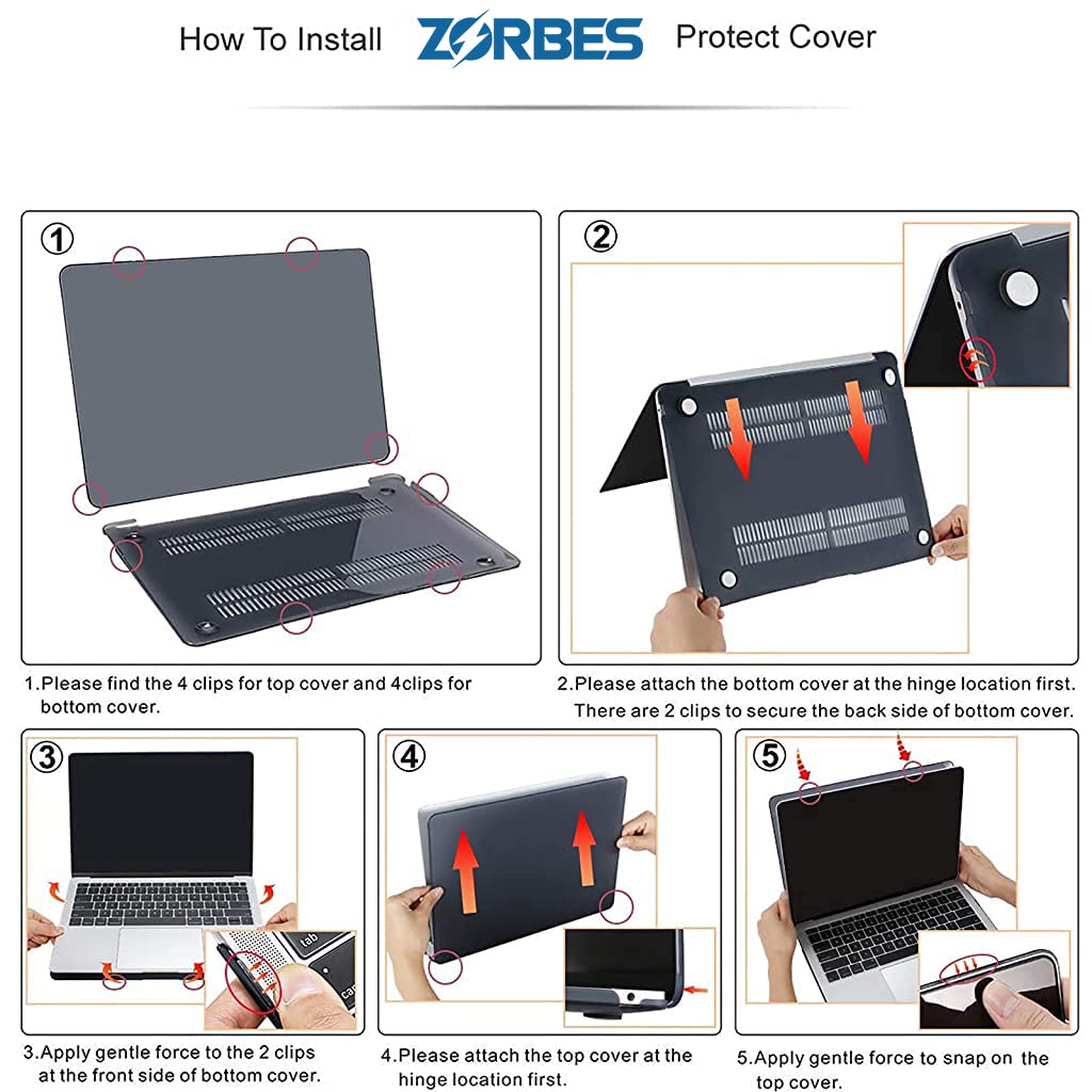 ZORBES Laptop Cover for MacBook Air 13.3 Inch featuring 2 Piece Snap On Shell with Keyboard Case | Clear Black Hard Case and Screen Protector