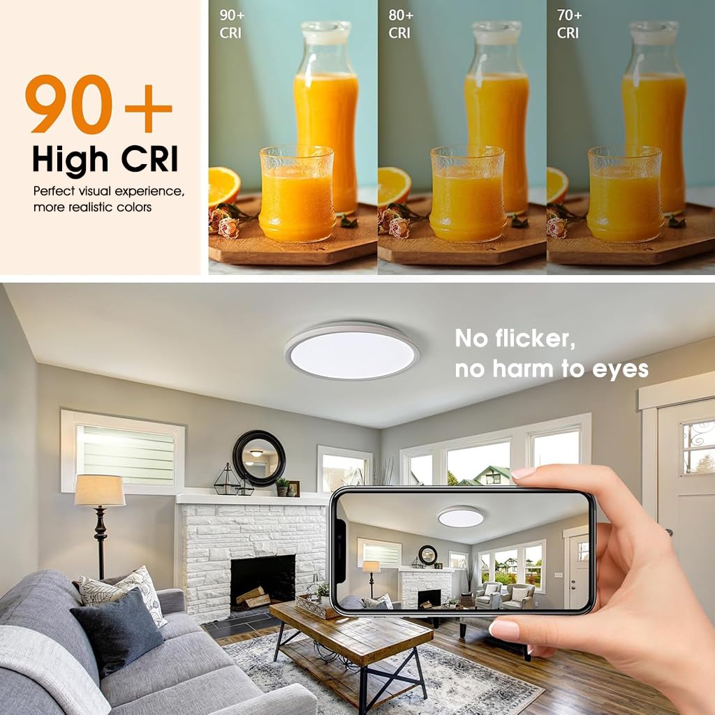 ELEPHANTBOAT LED Ceiling Light with Remote Control 24 W 3 Color Dimmable White | 1800K Night Light