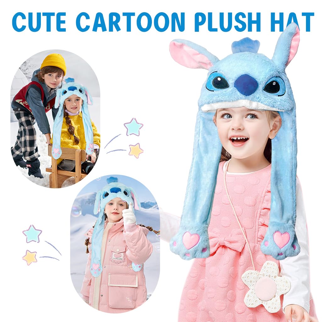 PATPAT Girls Winter Hat featuring Cute Stitch Design with Moving Ears and Plush Warm Comfort