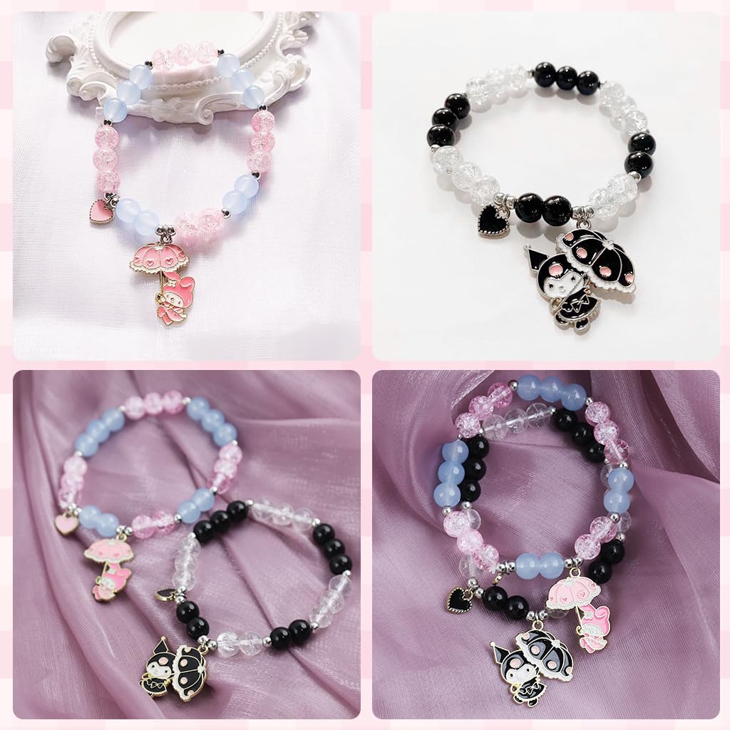 SANNIDHI Friendship Bracelet for Girls with Kuromi and Melody Charms 2 Pcs Crystal Beads Set