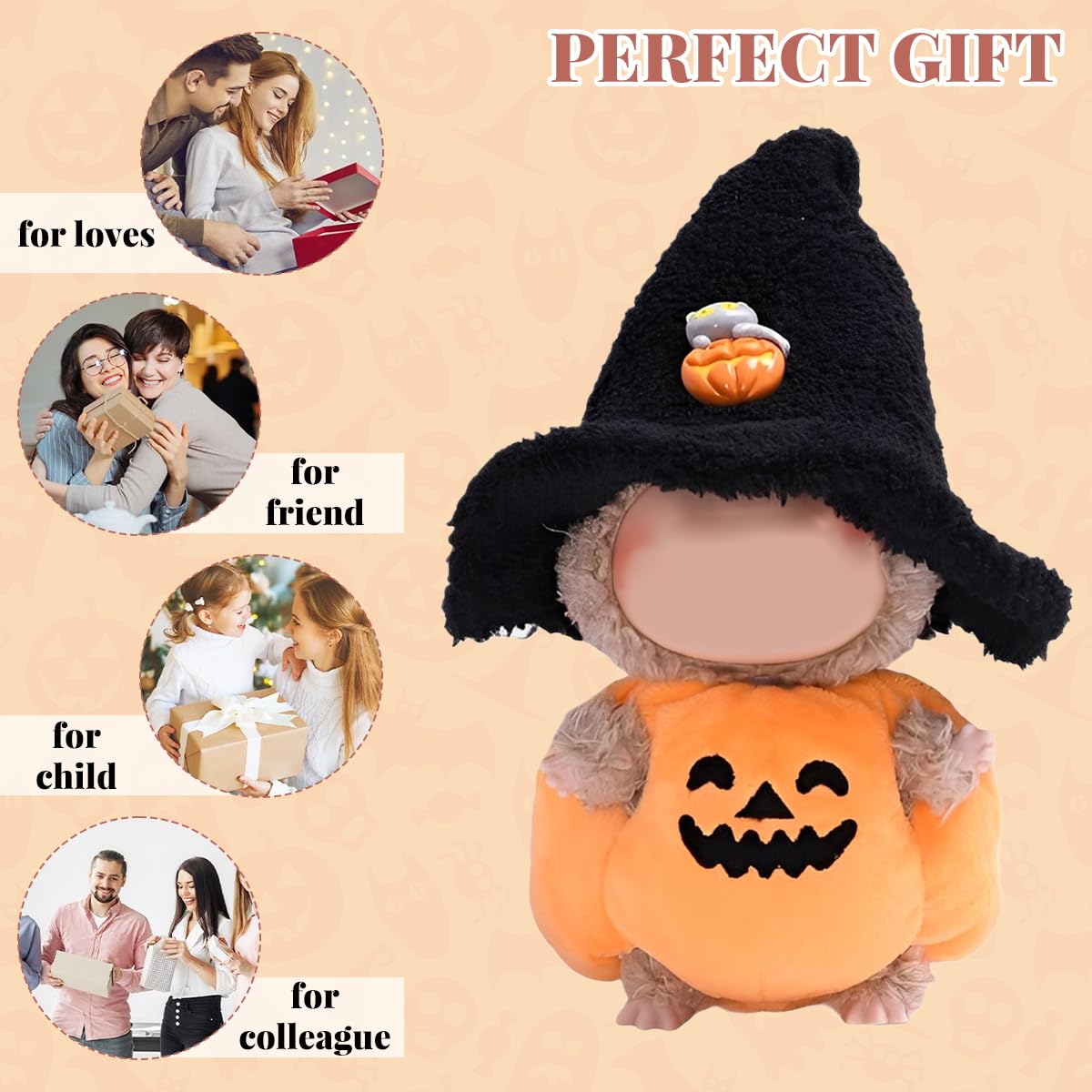 PATPAT Halloween Wizard Pumpkin Jumpsuit for 4'' and 6'' Collectible Dolls with Hat | Festive Display Outfit