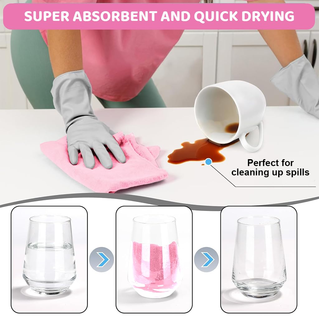 HASTHIP Microfiber Cleaning Cloth for Kitchen with Pre Cut Tear Away Design 15 Count 25x60cm Pink