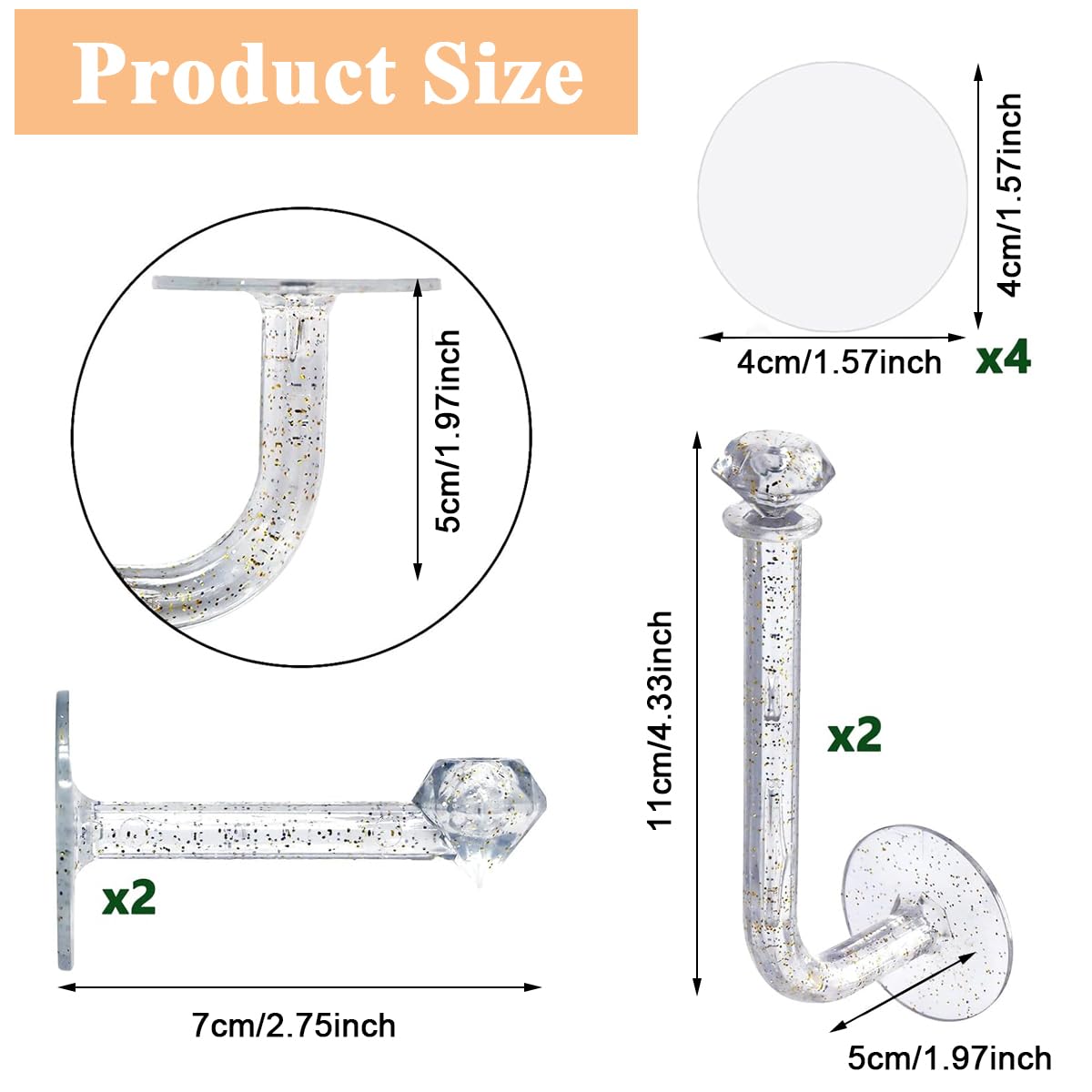 MAYCREATE® 4Pcs Headband Holder Stand Scrunchie Organizer, Acrylic Clear Glitter Adhesive Scrunchy Holder Scrunchie Tower Storage Wall Hook for Women Girl Headband Bracelet Necklace