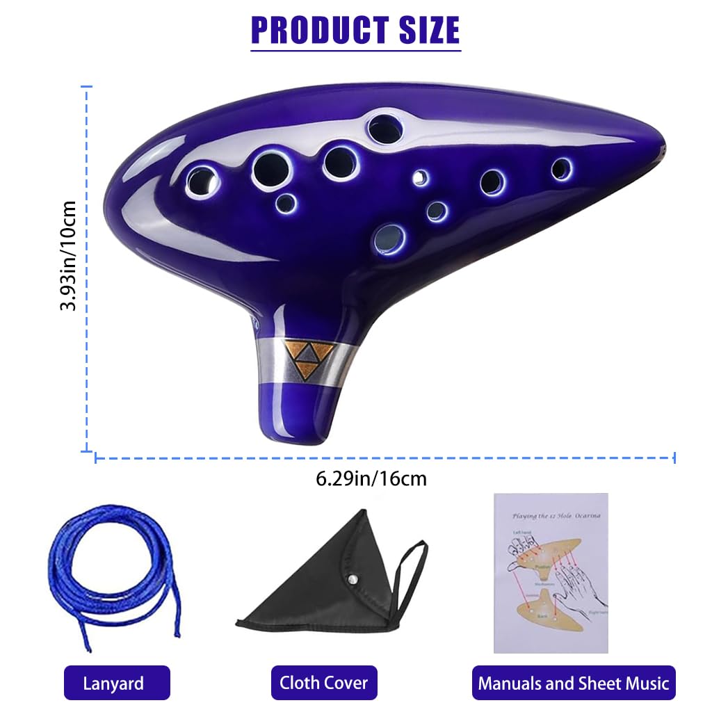 PATPAT Zelda Ocarina 12 Hole Alto C for Music Lovers with Triforce Design | Ceramic Gift Set