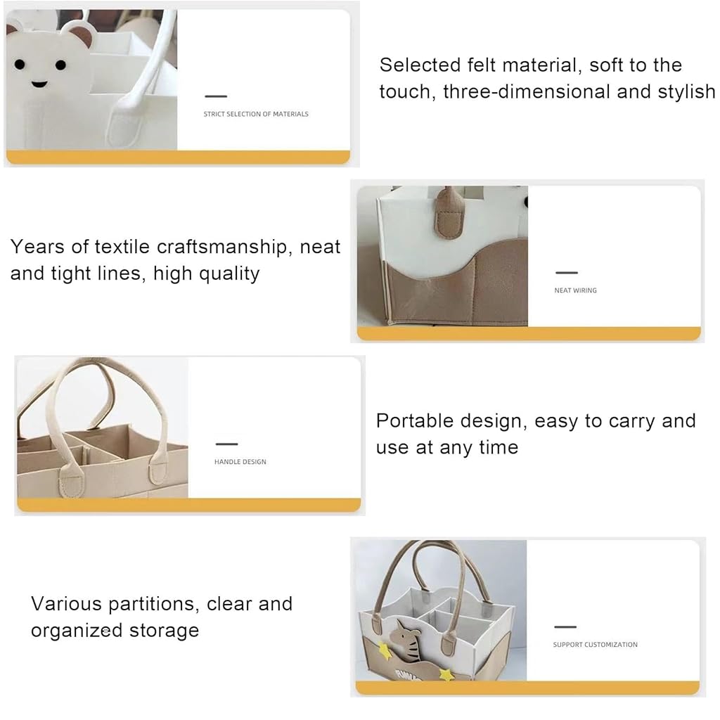 SNOWIE SOFT Baby Diaper Caddy Bag Soft Felt Baby Diaper Bag with Dividing Inserts DIY Layout Caddy Fashion Mommy Bag Portable Diaper Organizer New Born Essentials, 33x23x18cm