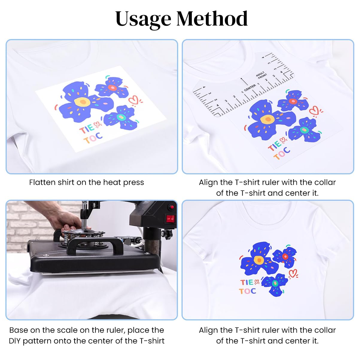 HASTHIP Tshirt Ruler Guide for Vinyl Alignment with 8PCS PVC Templates | Accurate Center Design Tool