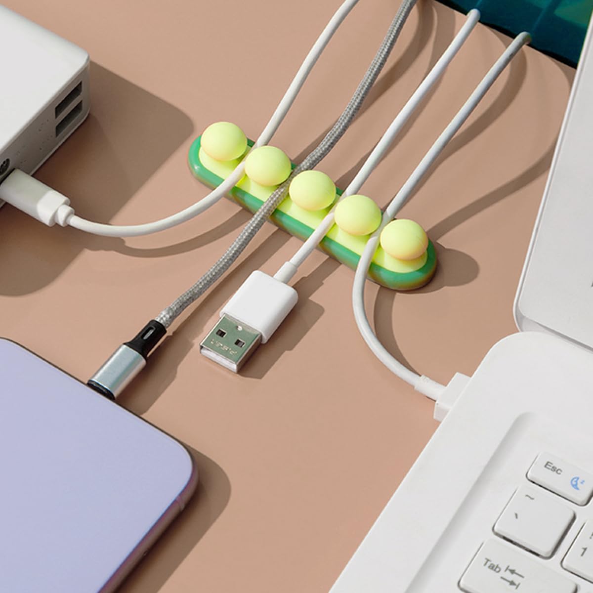 ZIBUYU Cable Clips for Wall and Desk with 4 Slots featuring Self Adhesive Acrylic Backing | Silicone Cord Organizer