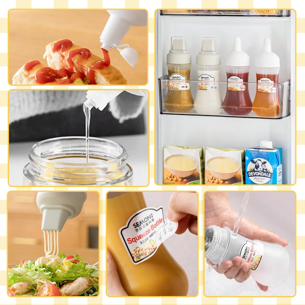 Supvox® 2Pcs Condiment Squeeze Bottles with Caps 350ml Salad Dressing Bottle Multi-hole Nozzle Sauce Squeeze Bottles Kitchen Salad Dressing Bottle Leaking Proof Reuseable Sauce Bottles