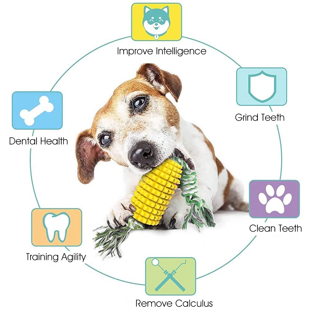 Qpets® Dog Chew Toys, TPR Corn Chew Toy for Dog Teething Chewing Toy with Cotton Ropes, Sturdy Chew Toys, Interactive Pet Toys Gift Toy for Dog Small Puppies and Medium Dogs