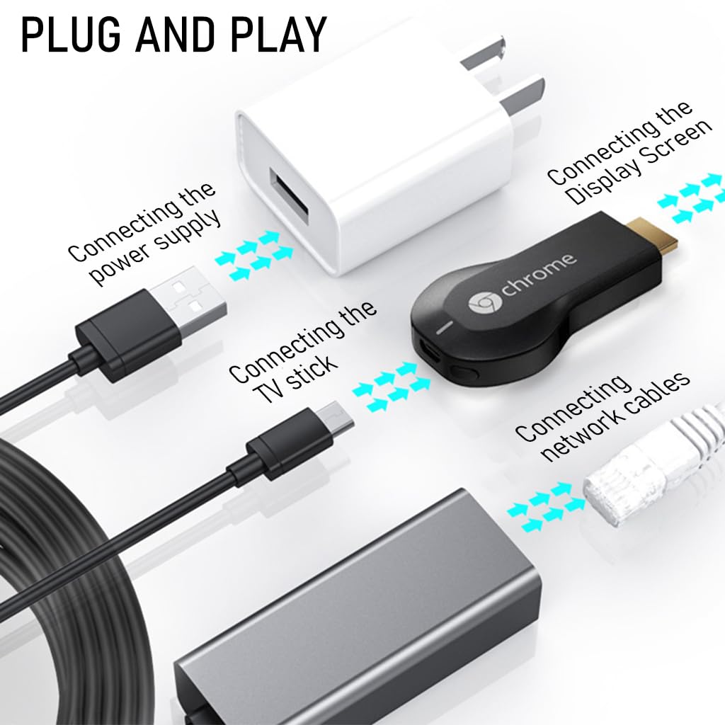 Verilux® USB to Ethernet Adapter Ethernet to USB Mirco USB A Port to RJ45 Ethernet Adapter with USB Power Supply Cable 3.3ft, for Chromecast Ultra/2/1/Audio, Google Home Mini, Fire TV Stick