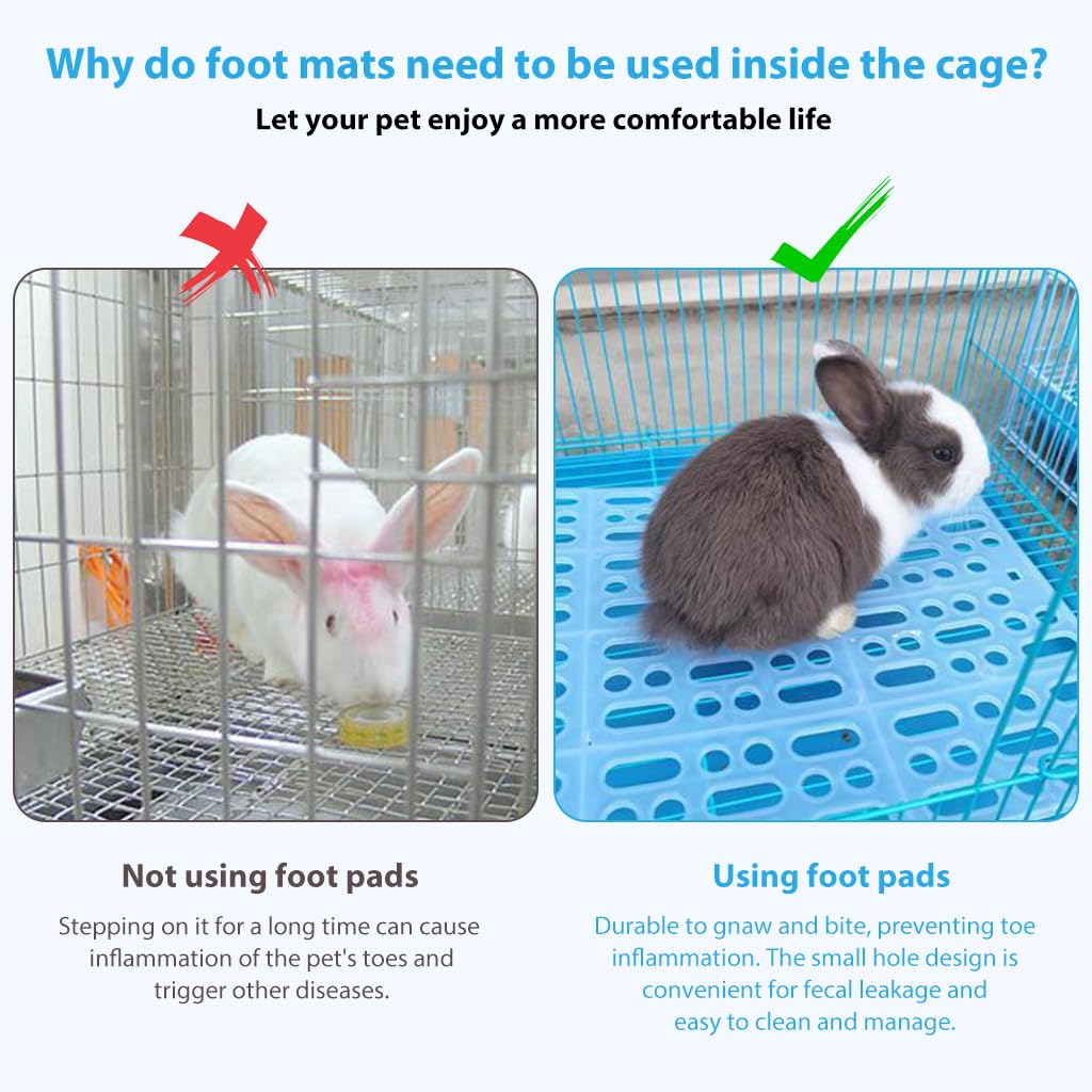 Qpets Rabbit Cage Mat for Clean Dry Habitat with 30PCS Set and 8PCS Fixed Clips | 9.8×13.5 in Plastic