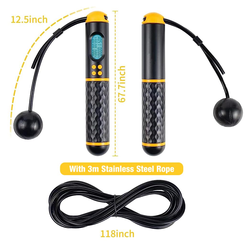 Optifit Skipping Rope with Counter and Calorie Tracker featuring 3m Adjustable Wire Rope | Cordless Dual Mode Fitness for Men Women Kids