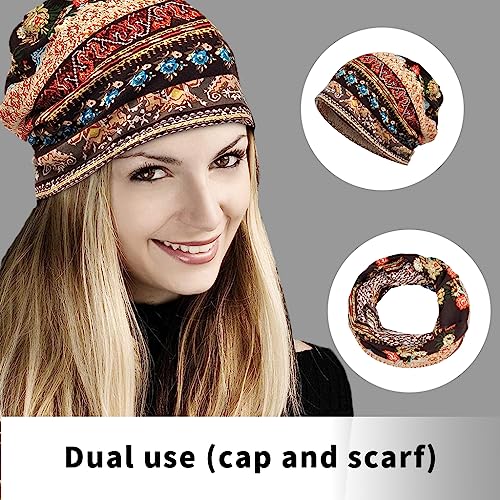 PALAY® Slouchy Chemo Beanie for Women Boho Print Bandana Skull Fashion Soft Stretch Scarf Casual Saggy Head Scarves All Seasons Use 2PCS